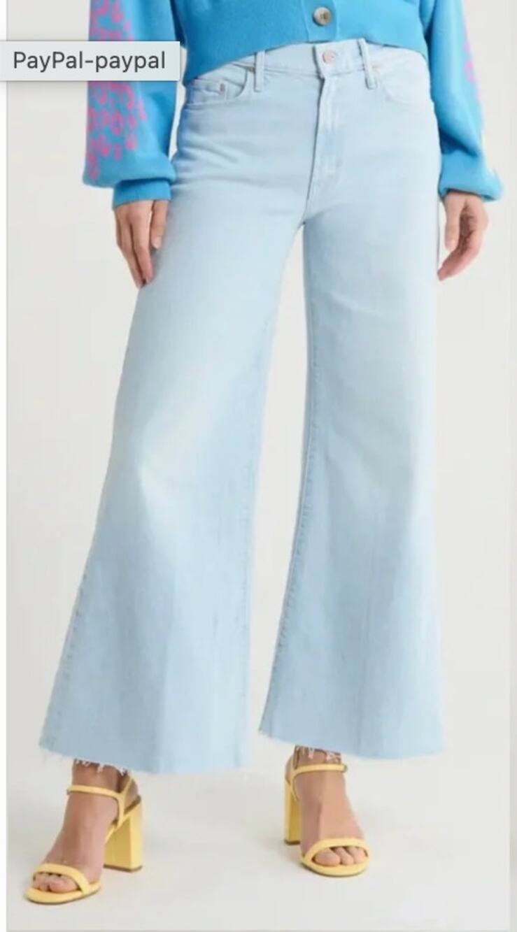 Mother The Twister Ankle Fray Wide Leg High Rise Jeans in Cowabunga Wash Blue 27